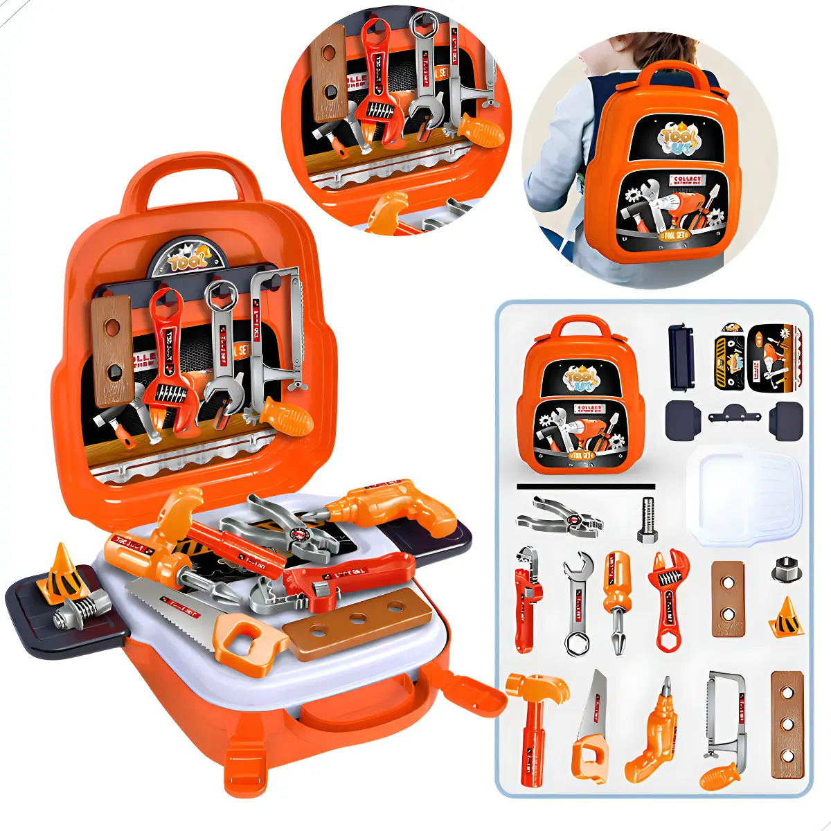 Kit Maleta De Ferramentas Infantil 22 Peças Brinquedo Educativo 3 Em 1 Mochila