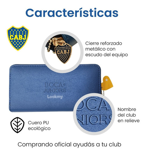 Imagen 3 de 10 de Billetera Dama En Cuero Fútbol Boca Juniors Oficial Mujer