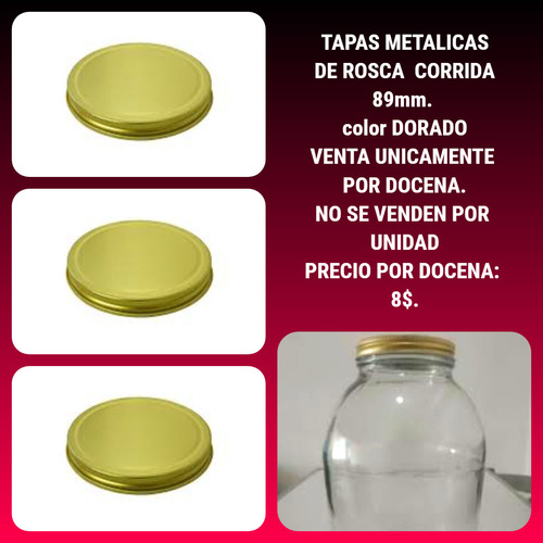 Tapas Metálicas Doradas Rosca Corrida 89mm.venta Por Docena.