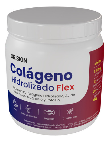 Colágeno Hidrolizado Flex Dr Skin 360g 30 Porciones Cuidá Tus Articulaciones, Fortalecé Tus Huesos Y Prevení Calambres! Magnesio Potasio Vitamina C Ácido Hialurónico Suplemento Articular