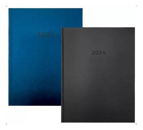 Kit 2 Agendas Diária Anual Capa Dura Executiva 328 Páginas Ano 2024 Cor Da Capa Preto E Azul Liso