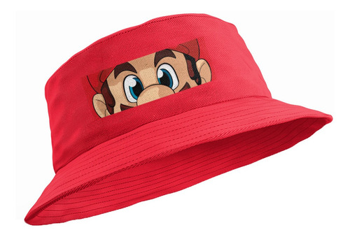 Bucket Hat Mario Bros Rojo Nintendo Ojos Gorro Pescador