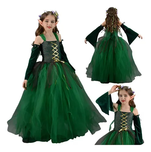 Disfraz De Princesa Elfa Del Bosque Para Niñas, Fiesta De Ha