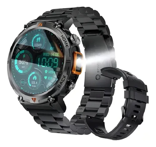 Práctico Tactical Smartwatch Eigiis Ke3 Linterna Con Doble Correa Caja Naranja