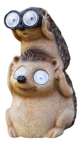 Figurita De Animales De Resina, Luces Led, Erizo10x10x17,5cm
