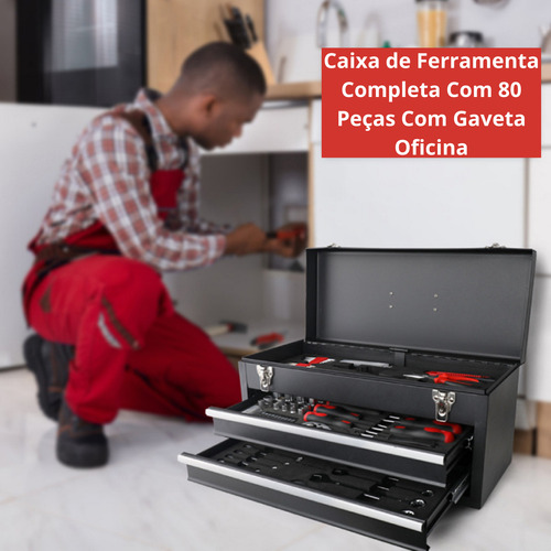 Caixa De Ferramenta Completa Com 80 Peças Com Gaveta Oficina