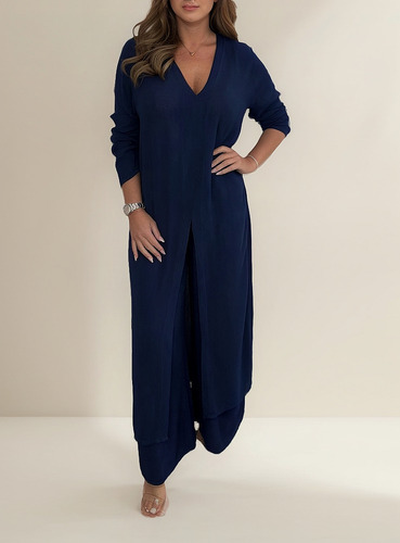 Conjunto De Camisa Con Cuello En V Y Pantalón Para Mujer