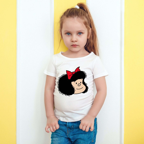 Imagen 5 de 6 de Remera Blanca Mafalda Moño Modal Premium Hombre Mujer Niños