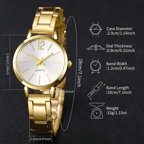 Set Reloj Dorado C/ Bijou De Corazones Con Strass Tendencia