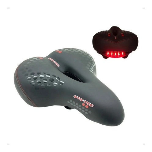 Selim Banco Gts Tec Vazado C/luz Led Bicicleta Confortável Cor Preto/vermelho