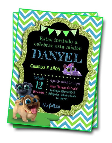 Invitación Puppy Pals Dog Perrito Pug Más Etiquetas D Regalo