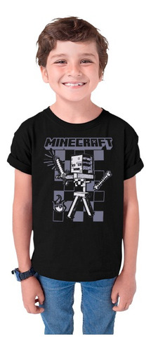 Playera Negra Minecraf Tallas P/niño Y Adulto