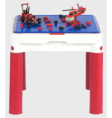 Juego de mesa y banco infantil Keter rojo y azul de Constru Kids