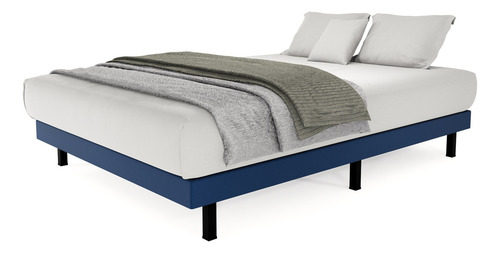 Base Cama Box Urban King Size Madera Tapiz Lino Azul