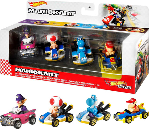 Hot Wheels Mario Kart - Paquete De 4 Vehículos De Los Pers.