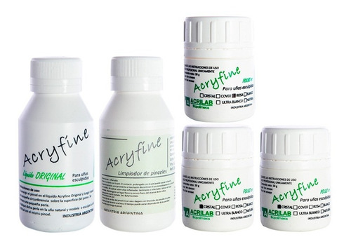 Acryfine Kit X3 Polímeros 30gr + Monómero 100ml + Extras 