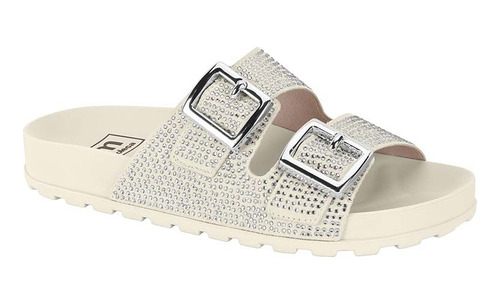 Chinelo Feminino Moleca Slide Papete Strass Fivelas Birken