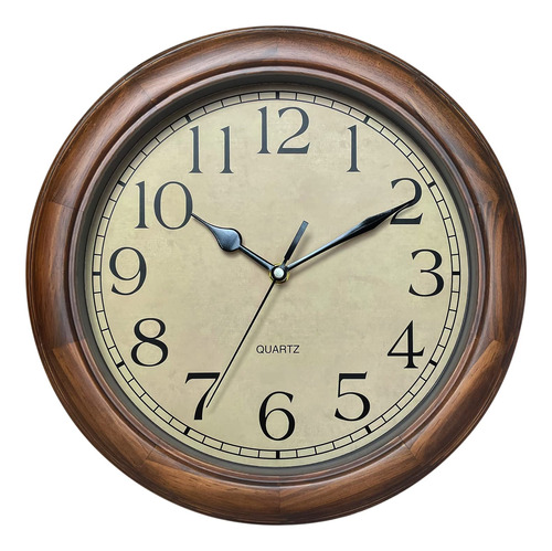 Reloj De Pared De Madera Con Diseño Retro, Redondo De 12 P.