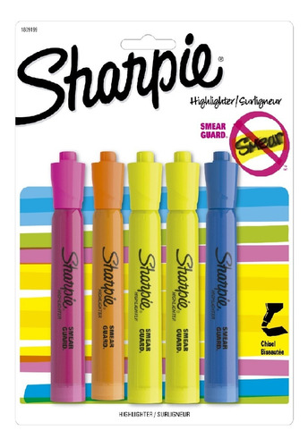 Resaltadores Sharpie Permanente Punta Biselada X5 Colores