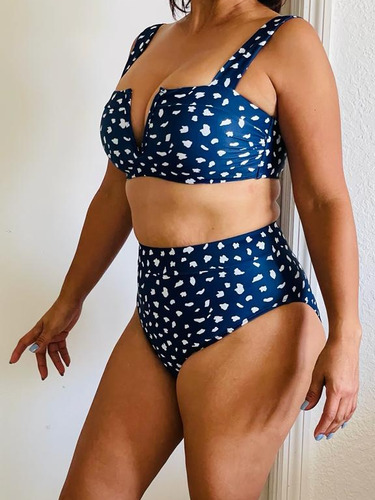 Traje De Baño Dama Talle Alto Azul