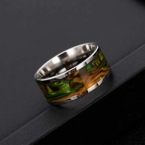 Anillo De Acero Quirurgico Y Conchilla De Abulon , Ancho Plateado 22