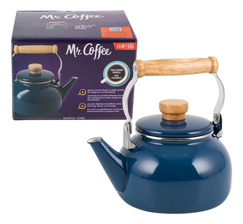 Mr. Coffee Tetera Té Cafe Steel 1.4 L Acero Inoxidable Color Azul