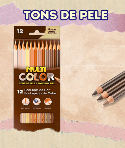 Kit Lápis Multicolor 36 Cores + 12 Tons Pele + 10 Pastel 36 Coloridos. 12 Tons De Pele E 10 Tons Pastéis