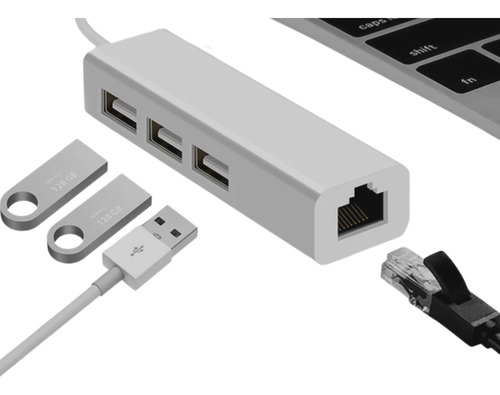 Convertidor Tipo C A Lan Rj45 + Hub 3 Puertos Usb