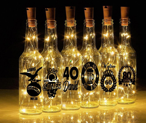 15 Botellas Luminosas Centro De Mesa Led Varon 18, 40, 50, 6