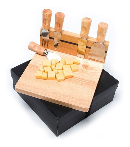 Imagem 3 de 4 de Conjunto Para Cortar Queijo 5 Peças + Tabua Goumet Welf