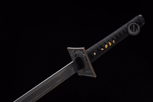 Imagem 2 de 10 de Espada Ninjato Lâmina Negra Afiada Aço Dobrado Forjado