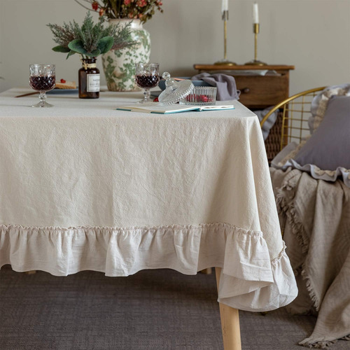 Mantel Retro Con Volantes De Algodón Lavable Para Mesa Recta