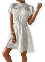 Comprar Delicado Y Fresco Vestido Acampanado Con Encaje En Contraste