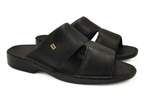 Chinelo Samello Uno Sand lia Masculina Couro Preto Original