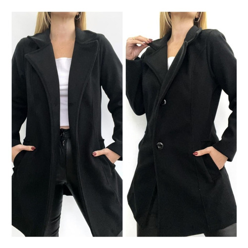 Blazer Saco Largo Mujer De Paño Boton Abrigo Tendencia