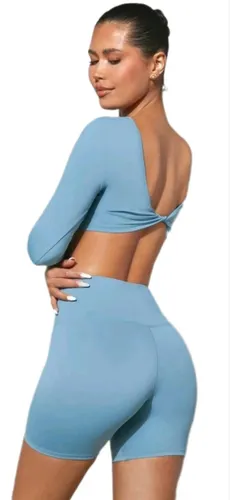 Conjunto Deportivo- Ref. 5120- Azul- Biker + Crop Top