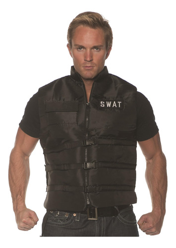 Underwraps Chaleco De Disfraz Swat Para Hombre, Negro, Talla