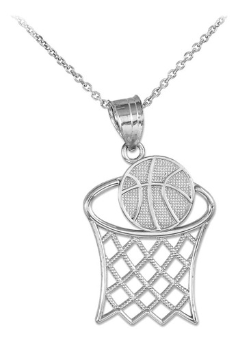 Collar Con Colgante Deportivo De Aro De Baloncesto De Plata 