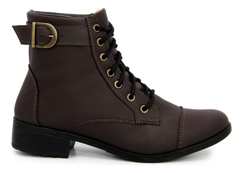 Bota Feminina Coturno Cano Curto Fivela Cadarço Confortável.