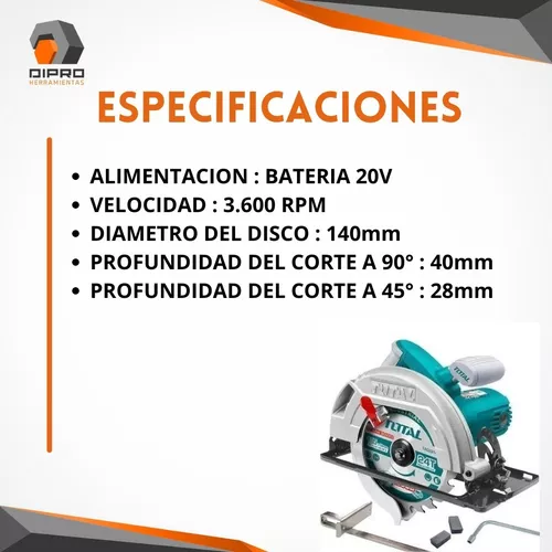 Sierra Circular Total Inalambrica A Bateria 20v 140mm