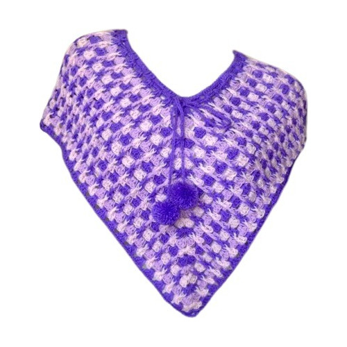 Poncho Tejido Crochet Lana 2 A 4 Años Lila Violeta Nena