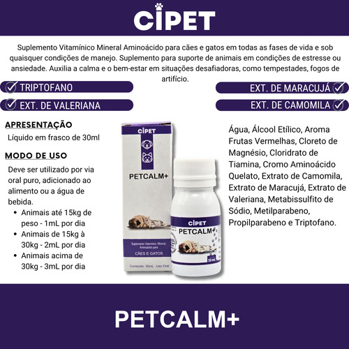 Suplemento Petcalm 30ml Cipet - Seu Pet Mais Calmo