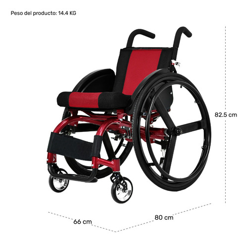 Silla Ruedas Deportiva Plegable Aluminio Ligera Compacta Color Rojo