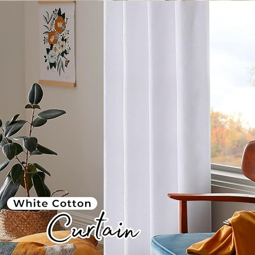 Conjunto De 2 Cortinas De Algodón Blanco, Cortinas De Algodó