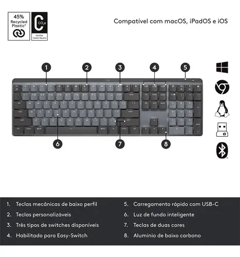 Teclado Mecânico sem fio Logitech MX Mechanical | Parcelamento sem