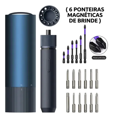 Kit Parafusadeira Hoto 3.6v Cinza Elétrica 12 Bits + 6 Magnt