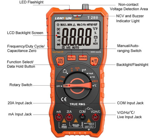 Multímetro Digita Lomvum T28c Prueba Eléctrico Ac/dc Amp Ohm