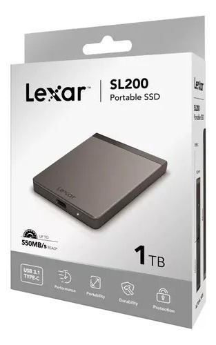 Unidade sólida externa Lexar Sl200 1tb 550MB/s Ssd, cor preta