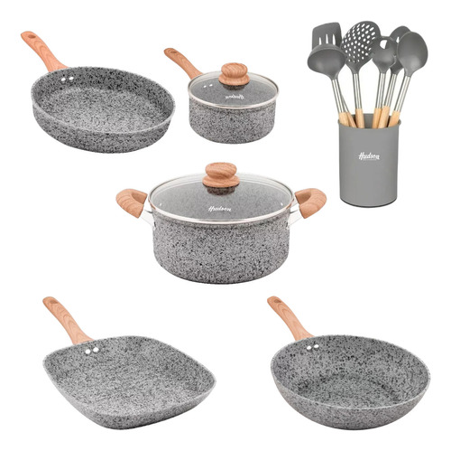  Set Stone Ollas Sarten Wok Bifera Hudson Induccion Forjado 