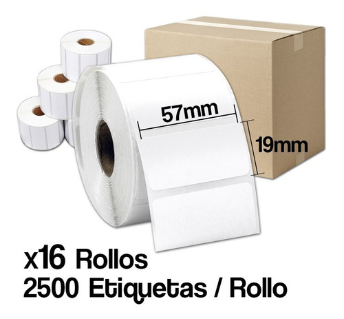 16 Rollos De Etiquetas Térmicas Autoadhesiva 57x19mm 2500 Et